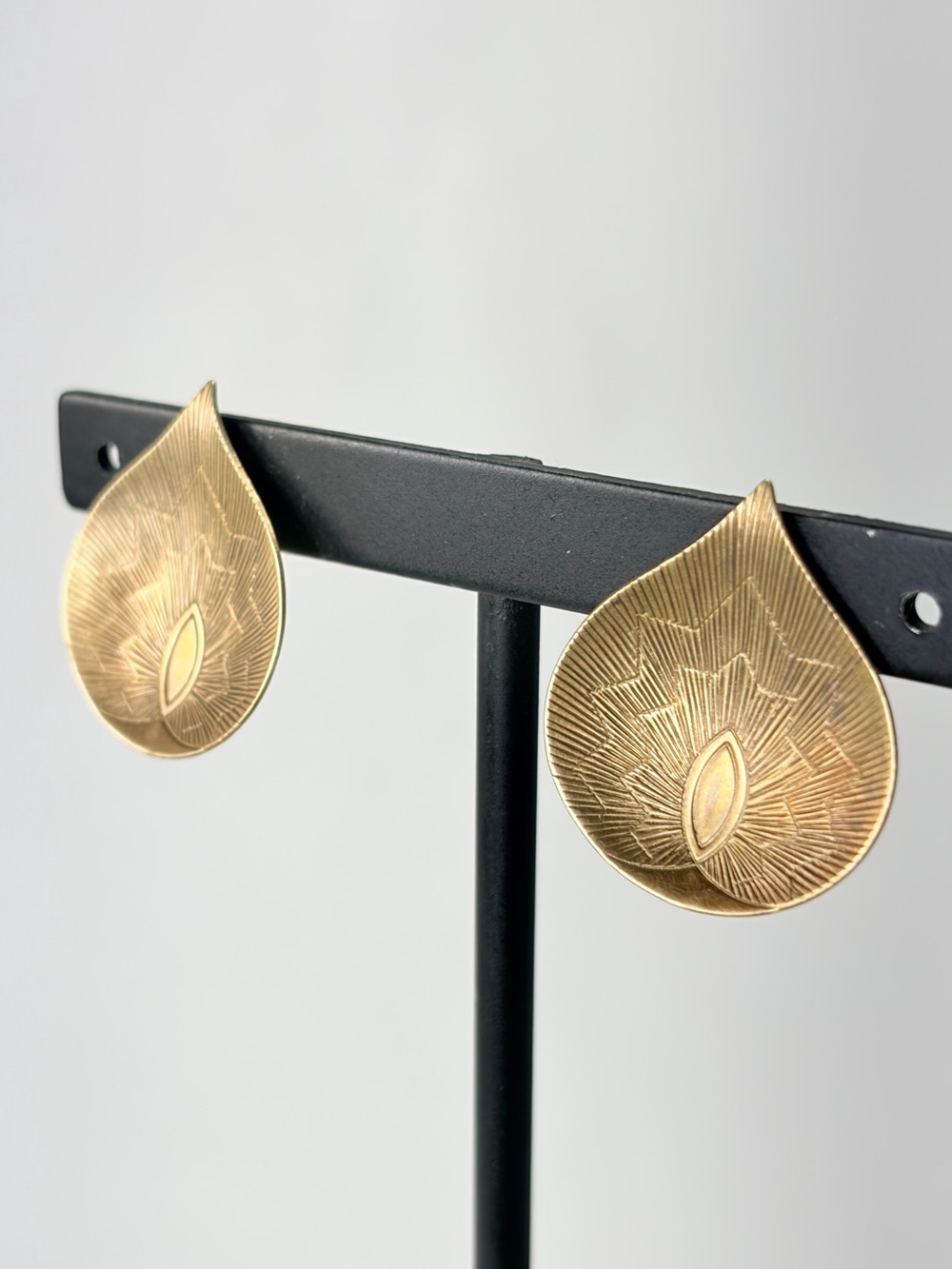Daphne Lorna Brass Gold-Tone Etched Teardrop Petal Floral Engraved Post Earrings